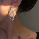 14K Gold-Plated Zircon Butterfly Earrings