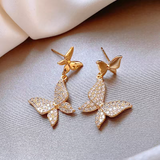 14K Gold-Plated Zircon Butterfly Earrings