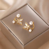 14K Gold-Plated Zircon Butterfly Pearl Earrings