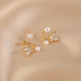 14K Gold-Plated Zircon Butterfly Pearl Earrings