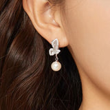 14K Gold-Plated Zircon Butterfly Pearl Earrings