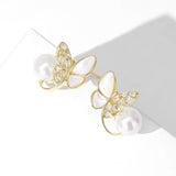 14K Gold-Plated Zircon Butterfly Pearl Studs