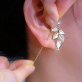 14K Gold-Plated Zircon Cat’s Eye Leaf Threader Earrings