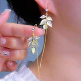 14K Gold-Plated Zircon Cat’s Eye Leaf Threader Earrings