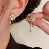 14K Gold-Plated Zircon Daisy Flower Earrings