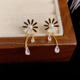 14K Gold-Plated Zircon Daisy Flower Earrings