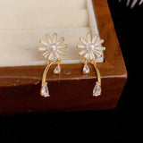 14K Gold-Plated Zircon Daisy Flower Earrings