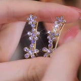 14K Gold-Plated Zircon Flower Crawler Earrings