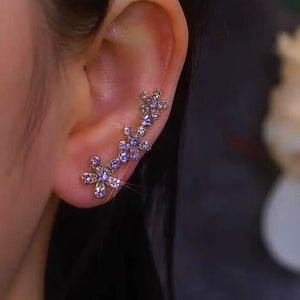 14K Gold-Plated Zircon Flower Crawler Earrings