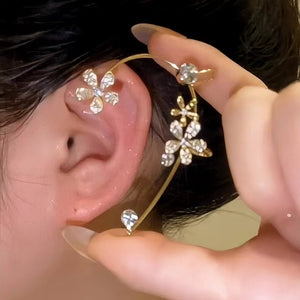 14K Gold-Plated Zircon Flower Ear Cuffs ( 1 Pair )