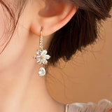 14K Gold-Plated Zircon Flower Earrings