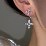 14K Gold-Plated Zircon Flower Earrings