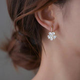 14K Gold-Plated Zircon Flower Earrings