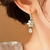 14K Gold-Plated Zircon Flower Earrings