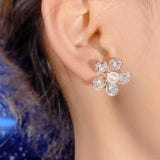 14K Gold-Plated Zircon Flower Earrings