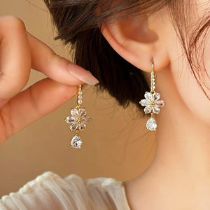 14K Gold-Plated Zircon Flower Earrings