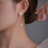 14K Gold-Plated Zircon Flower Earrings