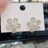 14K Gold-Plated Zircon Flower Earrings