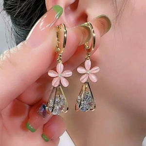 14K Gold-Plated Zircon Flower Earrings