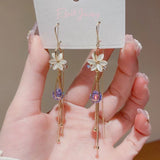 14K Gold-Plated Zircon Flower Threader Earrings