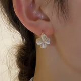 14K Gold-Plated Zircon Four-Leaf Flower Earrings