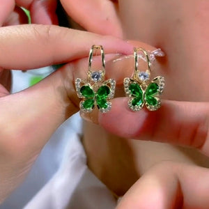 14K Gold-Plated Zircon Green Butterfly Earrings