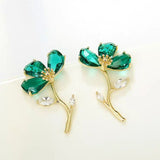 14K Gold-Plated Zircon Green Flower Earrings