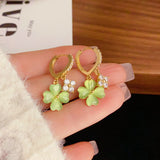 14K Gold-Plated Zircon Green Flower Earrings