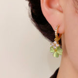 14K Gold-Plated Zircon Green Flower Earrings