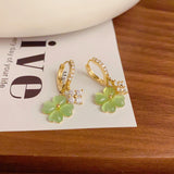 14K Gold-Plated Zircon Green Flower Earrings