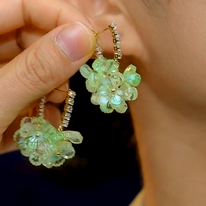 14K Gold-Plated Zircon Green Flower Earrings