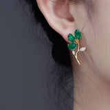 14K Gold-Plated Zircon Green Flower Earrings