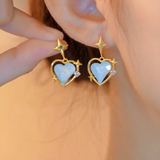 14K Gold-Plated Zircon Heart-Design Earrings