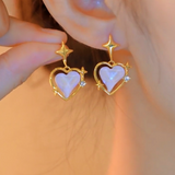 14K Gold-Plated Zircon Heart-Design Earrings