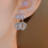 14K Gold-Plated Zircon Heart-Design Earrings