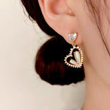 14K Gold-Plated Zircon Heart-Design Earrings