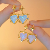 14K Gold-Plated Zircon Heart-Design Earrings