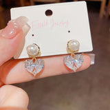 14K Gold-Plated Zircon Heart Pearl Earrings