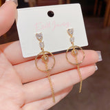 14K Gold-Plated Zircon Heart Tassel Earrings