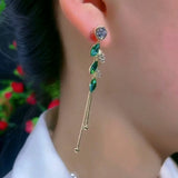 14K Gold-Plated Zircon Leaf Earrings