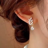 14K Gold-Plated Zircon Leaf Flower Earrings