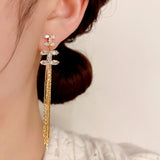 14K Gold-Plated Zircon Long Tassel Earrings