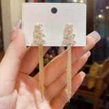 14K Gold-Plated Zircon Long Tassel Earrings