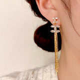 14K Gold-Plated Zircon Long Tassel Earrings