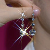 14K Gold-Plated Zircon Long Tassel Threader Earrings