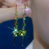 14K Gold-Plated Zircon Long Tassel Threader Earrings