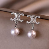 14K Gold-Plated Zircon Pearl Earrings