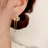 14K Gold-Plated Zircon Pearl Flower Earrings