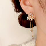 14K Gold-Plated Zircon Pearl Flower Earrings