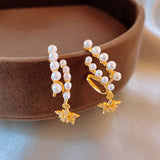 14K Gold-Plated Zircon Pearl Star Earrings